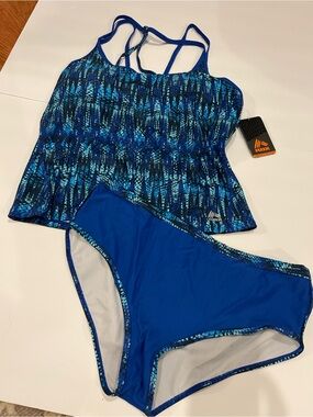 RBX Blue Patterned Tankini with Solid Blue Briefs